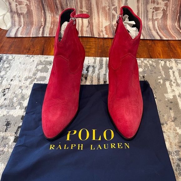 Polo Ralph Lauren Lucille-BO-CSL Red Suede Ankle Boots New with dust bag Size 9 - Picture 1 of 9